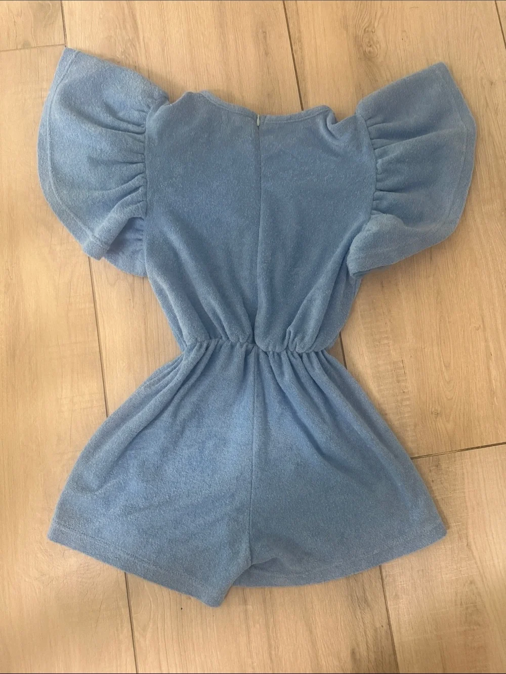 Lola + The Boys Light Blue Terry Romper with Rainbow Patch